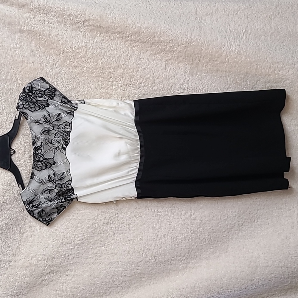 H&M, size 6, cream and black pencil skirt dress - Picture 4 of 6